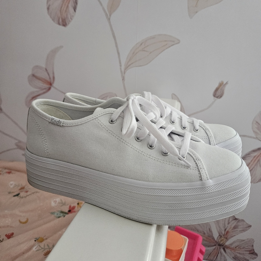 White Canvas Platform Keds
